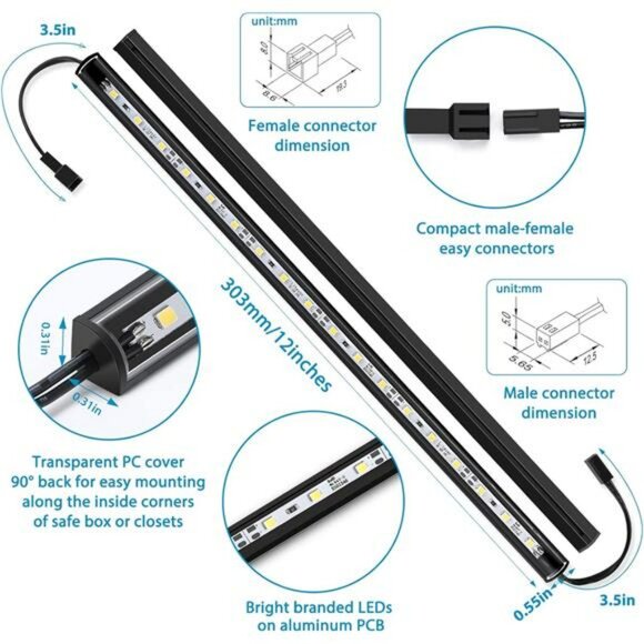 LED Safe Lighting Kit Automatic Door Sensor Light Bars for Closet Cabinet Pantry - Picture 2 of 7